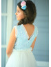 Blue Sequin Ivory Tulle V Back Flower Girl Dress